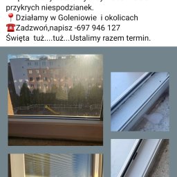 Czysty Dom-Usługi Sprzątające - Brudne okno z widokiem na blok, detale ramy okiennej przed czyszczeniem, fioletowa ściereczka. Prezentacja stanu okien przed usługą mycia.