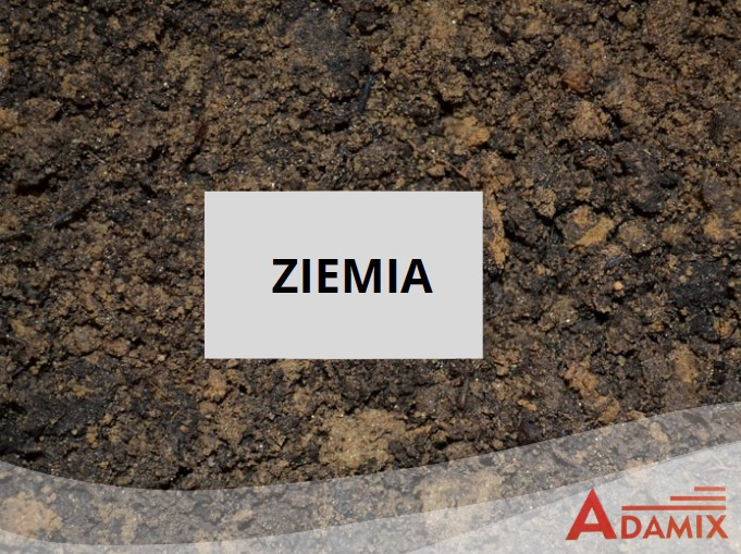 Ziemia ogrodowa z Zielnik, o grubej strukturze, idealna do upraw. Widoczny napis 'ZIEMIA' na jasnym tle. Logo firmy w prawym dolnym rogu.