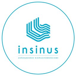 Insinus Zarządzanie Nieruchomości - Błękitne logo firmy Insinius Zarządzanie Nieruchomościami, umieszczone w okręgu. Minimalistyczny design z geometrycznym symbolem i nazwą firmy.