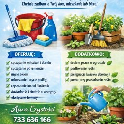 Aleksandra Opala - Profesjonalne sprzątanie i pomoc domowa: mop, wiadro, środki czystości, rośliny doniczkowe, podlewanie, pielęgnacja. Aura Czystości, 733 636 166.