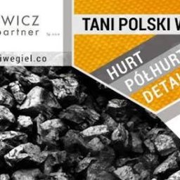 Lachowicz Energy Partner - Tani polski węgiel od Lachowicz energy partner: zbliżenie na bryły węgla z informacją o sprzedaży hurtowej, półhurtowej i detalicznej. Strona www widoczna na grafice.
