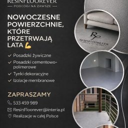 RESINFLOOREVER DAWID GĘBORYS - Grafika reklamowa ResinFloorever: nowoczesne powierzchnie, posadzki żywiczne, cementowo-polimerowe, tynki dekoracyjne, izolacje membranowe. Realizacje w całej Polsce.