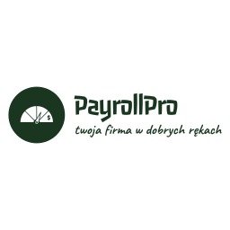 PayrollPro AGNIESZKA KUCZMAJA - Logo PayrollPro: ciemnozielony okrąg z grafiką tarczy zegara i dolara, obok nazwa firmy i hasło 'twoja firma w dobrych rękach' w kolorze ciemnozielonym.