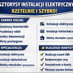 Mateusz Piechaczek Engineering - Kosztorysy instalacji elektrycznych Sławików: zakres usług (kosztorysy, analizy), specjalizacja (instalacje elektryczne, teletechniczne). Rzetelnie i szybko!