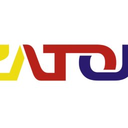 Weronika Wojdylak - Kolorowy logotyp 'ZATOR' z charakterystycznym połączeniem liter, żółty, czerwony i granatowy na białym tle. Nowoczesny, geometryczny krój pisma.