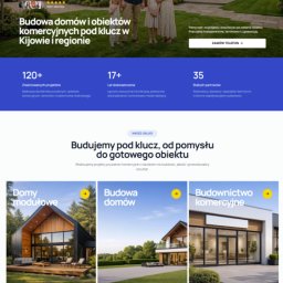 Fraktad - Landing page firmy budowlanej NDM-BUD: nowoczesny dom z rodziną, hasło 'Budowa domów pod klucz', liczby (120+ projektów, 17+ lat doświadczenia) i sekcje usług.
