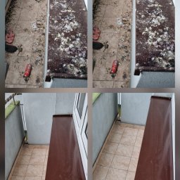 DDD Hunter Joanna Czarkowska - Balkon przed i po czyszczeniu z ptasich odchodów w Katowicach. Widoczne zabrudzenia i efekt po usunięciu. Porównanie stanu balkonu.