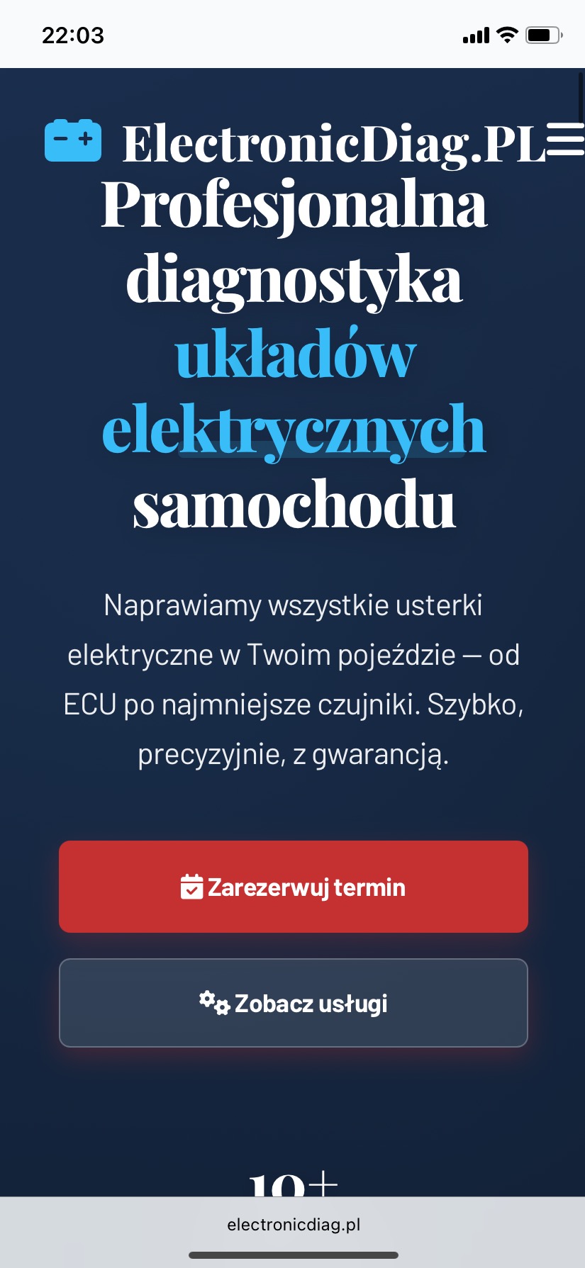 Strona internetowa warsztatu elektromechanicznego , czas wykonania projektu 7 dni