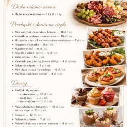 ELDER CARE SPÓŁKA Z OGRANICZONĄ ODPOWIEDZIALNOŚCIĄ - Menu cateringowe Fly Bar: deska mięsno-serowa, mini szaszłyki, krewetki, nuggetsy, rogaliki, kulki serowe, pizza, muffinki, desery. Oferta z cenami i danymi kontaktowymi.