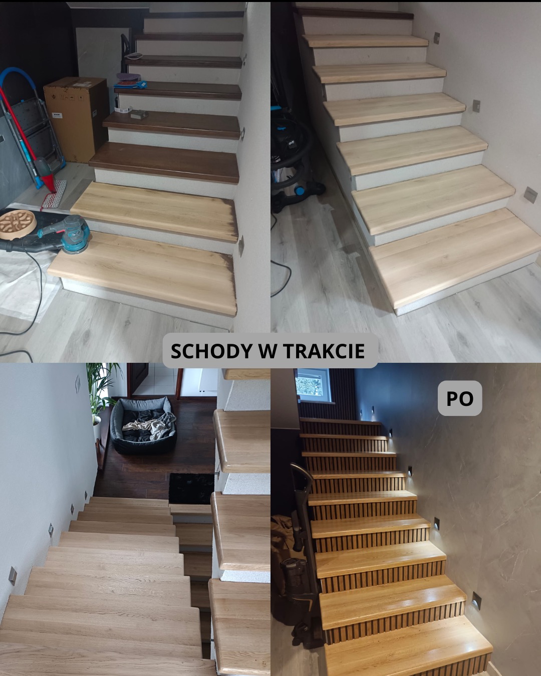 Życzeniem klienta było pozbycie się za ciemnych schodów i sprawienie, aby klatka schodowa wyglądała nowocześnie.