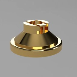 Kamil Czernik - Złoty, błyszczący model 3D z charakterystycznym wycięciem krzyżowym na górze, ukazany na gładkim, szarym tle. Precyzyjne detale i realistyczne oświetlenie.