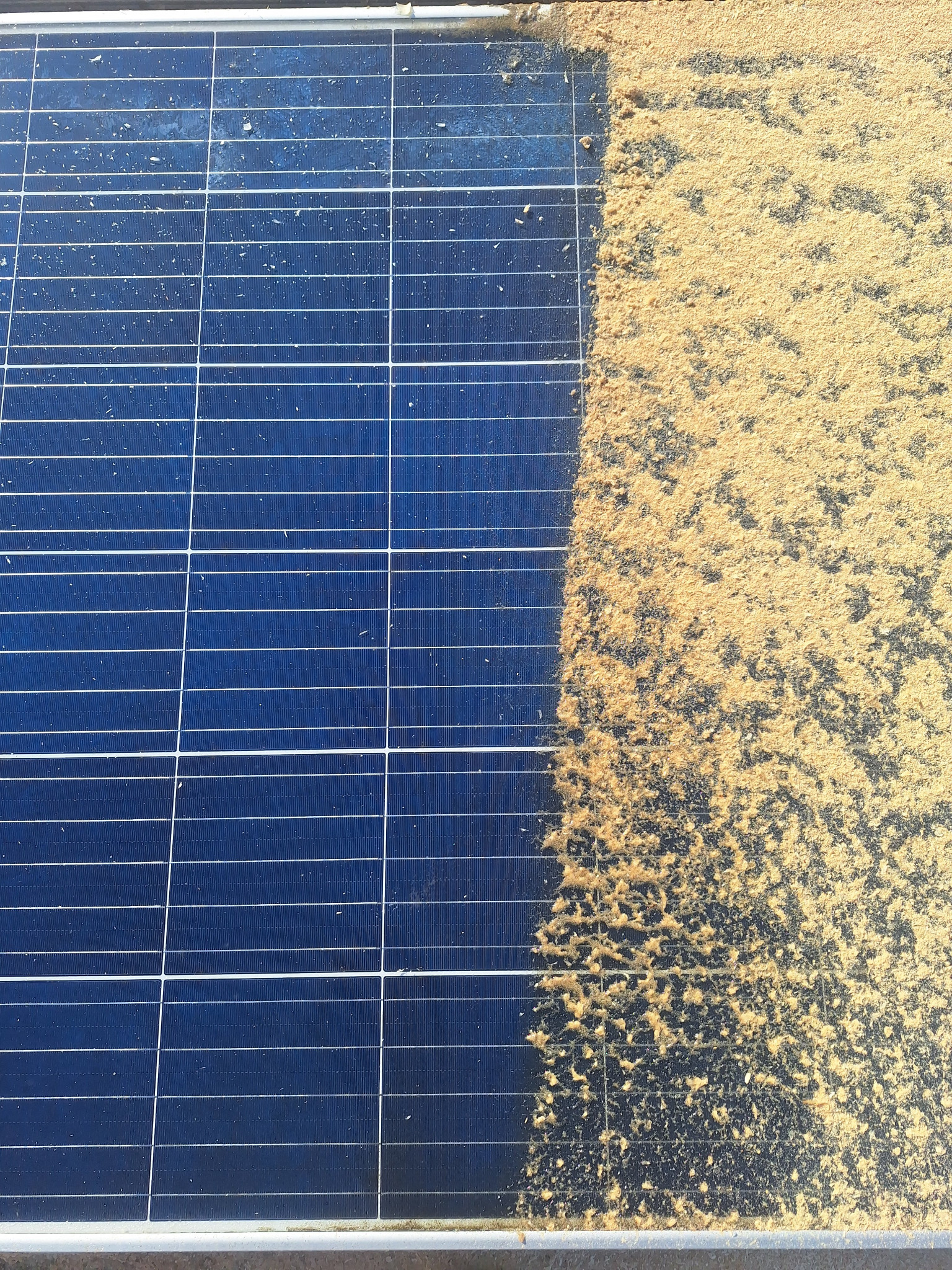 Różnica przed i po myciu paneli PV – większa wydajność instalacji.