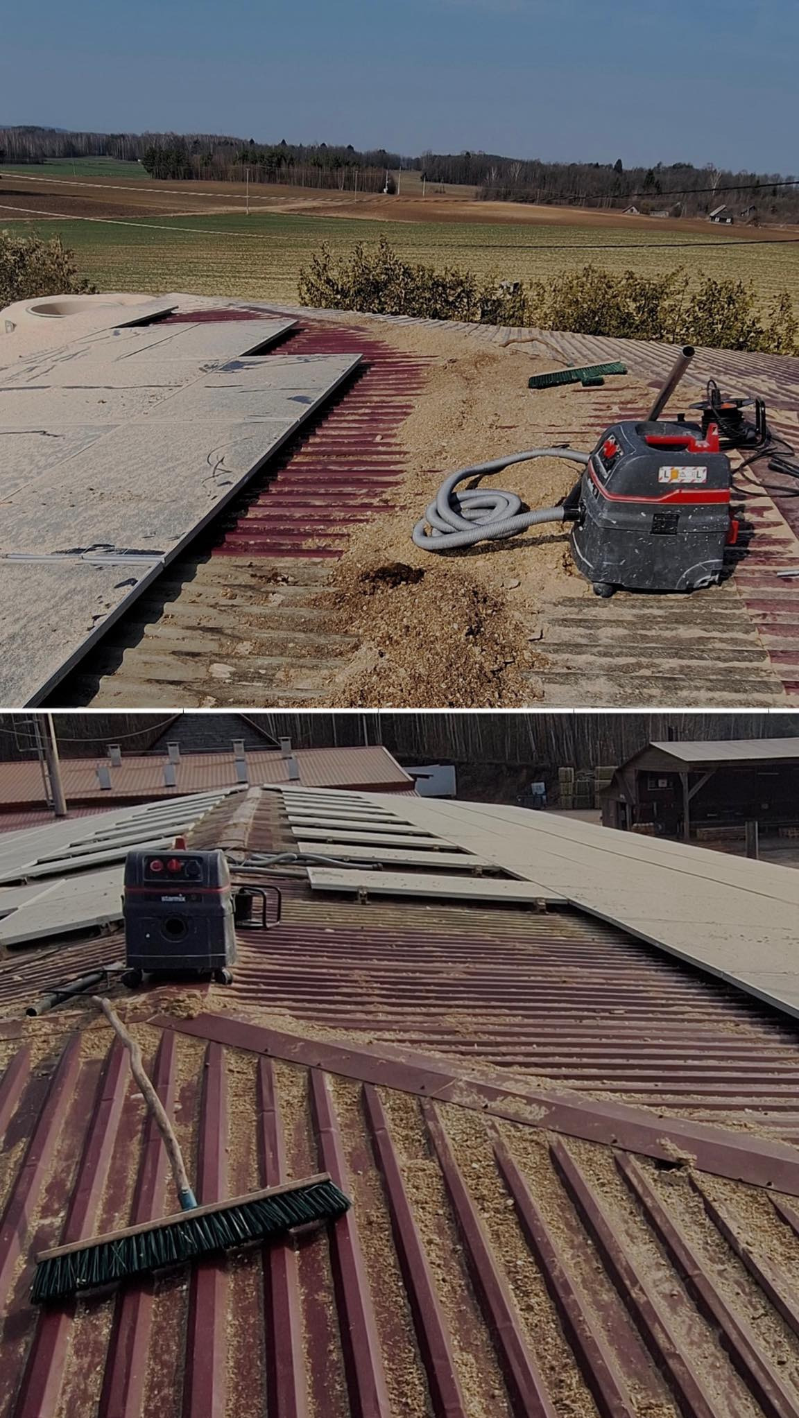 Drewnopol – serwis PV, usunięcie trocin, zbitego piachu i pyłu pod panelami.