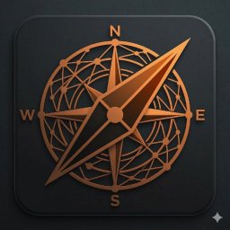 WebAzymut - Złota róża wiatrów z siatką połączeń na czarnym tle. Grafika nawiązuje do nawigacji, eksploracji, mapy strony lub struktury witryny internetowej.