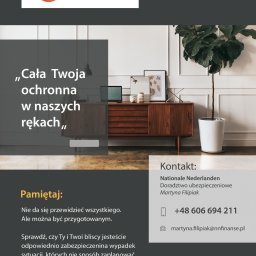 Martyna Filipiak- Ubezpieczenia i Finanse - Grafika Nationale Nederlanden z hasłem o ochronie, biurkiem, laptopem i kontaktem do doradcy ubezpieczeniowego Martyny Filipiak. Darmowa kalkulacja.