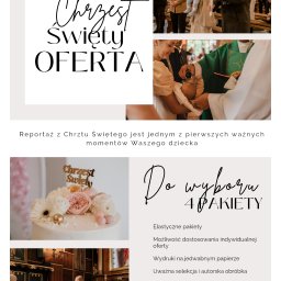 Sylwia Złotek Fotografia - Kolaż zdjęć z uroczystości Chrztu Świętego: moment chrztu, tort z napisem, rodzina z dzieckiem, wnętrze kościoła. Oferta fotografa na chrzest.