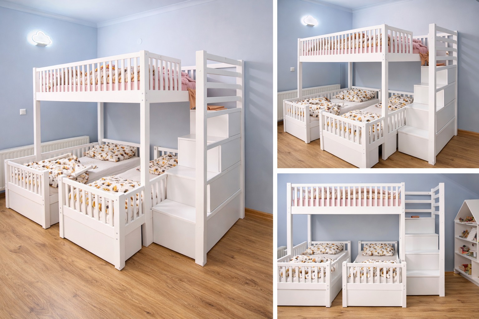 Łóżko dziecięce z szufladami w schodach