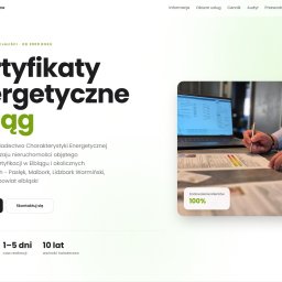 SN Solutions - Świadectwo energetyczne: ręka wypełnia dokument, obok laptop z danymi. Gwarancja 10 lat, cena od 350 zł, zadowolenie 100%. Certyfikaty energetyczne Elbląg.