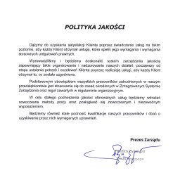 JAREXS PLUS Sp. z o.o - Standard ISO 9001