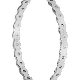 Anna Horwacik - Metalowa obręcz z otworami, ułożona w kształt elipsy na białym tle. Precyzyjne wykonanie, widoczne detale i faktura metalu. Idealne do prezentacji produktu.