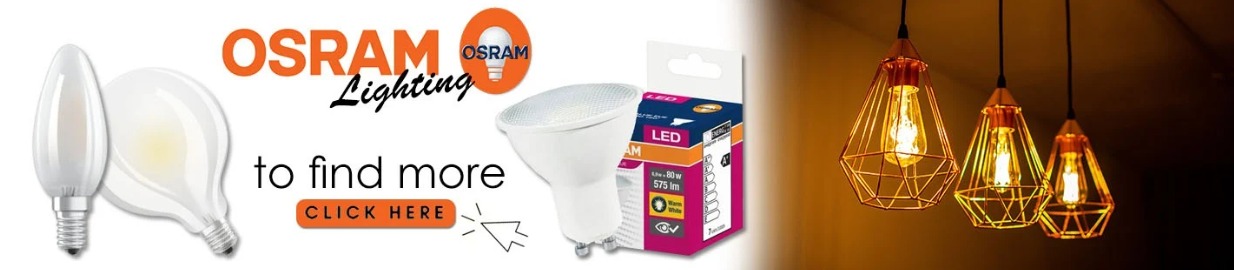 Reklama żarówek LED Osram: różne modele, od klasycznych po dekoracyjne, w tym wiszące lampy z żarnikami. Kliknij, aby dowiedzieć się więcej.