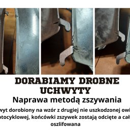 Lamintech - Naprawa uchwytu owiewki motocyklowej metodą zszywania. Widoczne zszywki przed odcięciem i oszlifowaniem. Dorabianie drobnych uchwytów.