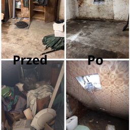 SafeMove - Zdjęcie 'przed i po' przedstawia sprzątanie piwnicy i poddasza. Na zdjęciu widoczne są pomieszczenia przed i po usunięciu zbędnych przedmiotów i oczyszczeniu przestrzeni.