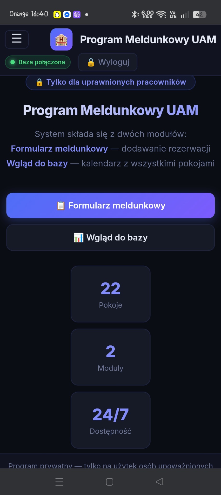 Strona meldunkowa dla uniwersytetu UAM w Kaliszu: Strona główna