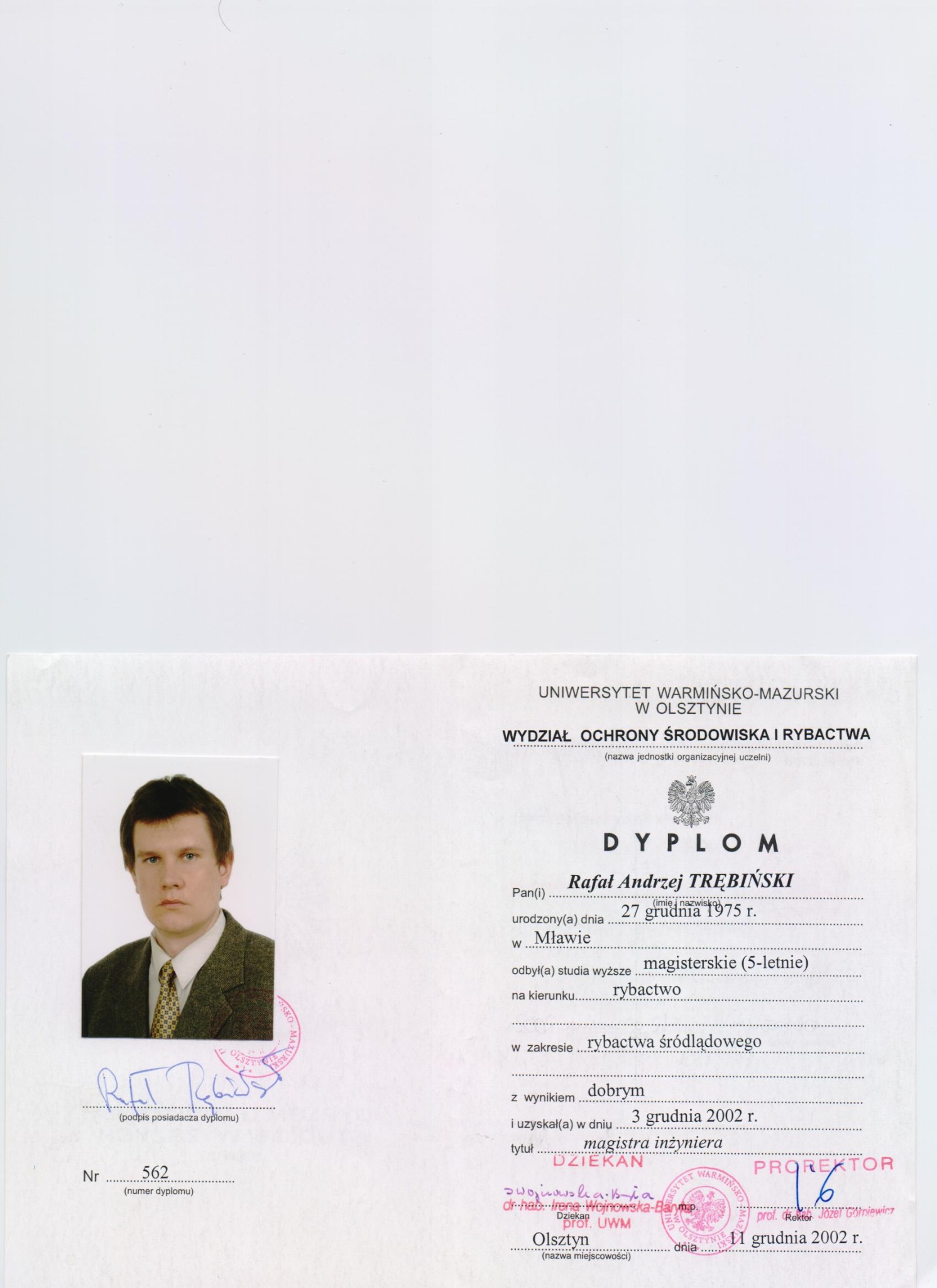 Dyplom UWM.