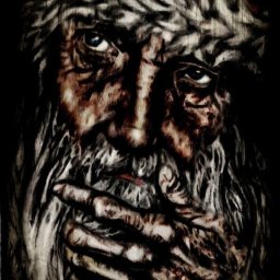 Umbralux - Mroczny portret starca z brodą, wykonany w technice rysunku w Lubinie. Intensywne spojrzenie i ekspresyjna kreska nadają dziełu dramatyczny charakter.