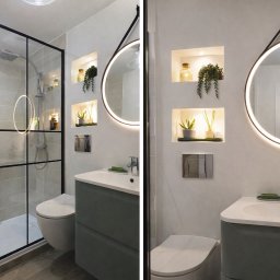 InteriorLab - Łazienka dla osoby z niepełnosprawnością. Wygodna z możliwością siedzenia pod prysznicem, łatwa w utrzymaniu czystości.