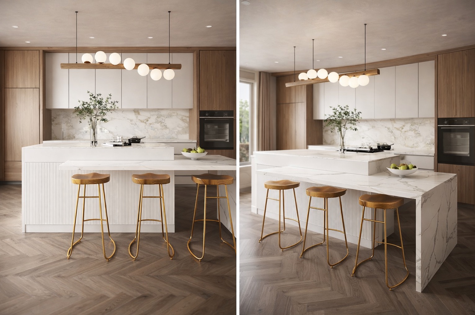 Kuchnia z połączeniem drewna i kamienia.