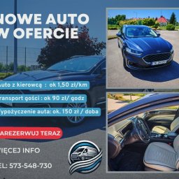 Travel Comfort Kielce - Oferta wynajmu auta: granatowy Ford Mondeo z cennikiem (auto z kierowcą, transport gości, wypożyczenie). Wnętrze z jasną tapicerką. Zarezerwuj teraz!
