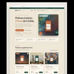 Szymon Dunaj - Strona główna sklepu internetowego 'Ziarno' z kawą, prezentująca ofertę świeżo palonych ziaren, nawigację i nowoczesny, minimalistyczny design.