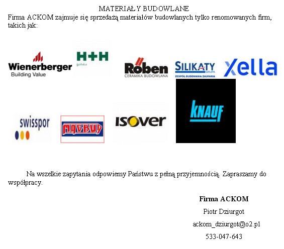 Materiały budowlane (Porotherm, Gazobeton H+H, Ocieplenia i inne)