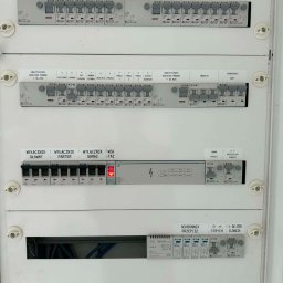 MW Elektro-System - Rozdzielnica elektryczna z wyłącznikami różnicowoprądowymi i nadprądowymi, opisana dla różnych obwodów w domu. Widoczne zabezpieczenia i oznaczenia.