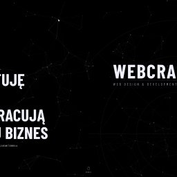 WebCraft - Czarno-biały minimalistyczny design strony internetowej z napisem 'Projektuję strony, które pracują na Twój biznes' i logo Webcraft, z subtelnym motywem konstelacji.