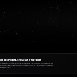 WebCraft - Fragment strony internetowej z informacją o przejrzystych cenach i programie poleceń z 10% zwrotem. Minimalistyczny design w czerni i bieli z motywem sieci.