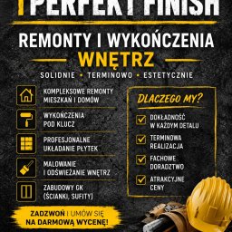 PERFEKT FINISH - Baner reklamowy firmy remontowej: kompleksowe remonty mieszkań i domów, wykończenia pod klucz, układanie płytek, malowanie wnętrz, zabudowy GK. Kontakt i darmowa wycena.