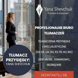 Yana Shevchuk - Profesjonalne biuro tłumaczeń: Yana Shevchuk, tłumacz przysięgły. Widok na Warszawę zza okna biura. Oferta tłumaczeń przysięgłych i specjalistycznych w wielu językach.