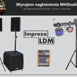 Usługi Techniczne Marcin Puchałka - Zestaw nagłośnieniowy i oświetleniowy LDM: kolumny, subwoofer, mikser, reflektory Beamz Showbar i wytwornica dymu LED-500. Sprzęt eventowy na imprezę.