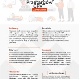 RSYS - Infografika case study: Automatyzacja przetargów CPV. Opis problemów, priorytetów, rezultatów, wdrożenia i konkluzji. Oferta konsultacji i numer telefonu.