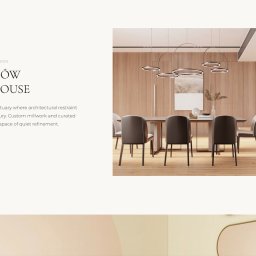 Tim Mach - Wnętrze luksusowego apartamentu w Wilanowie: minimalistyczna jadalnia z drewnianymi panelami, okrągłymi lampami i widokiem na salon. Projekt z 2025 roku.