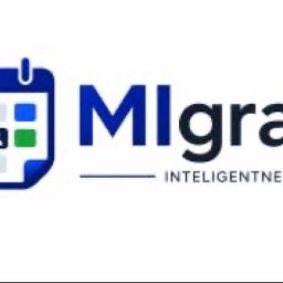 MIgrafik - Logo firmy MIgrafiki: niebieski kalendarz z ikoną osoby i kolorowymi kwadratami, obok nazwa 'MIgrafiki' oraz hasło 'INTELIGENTNE GRAFIKI PRACY'.