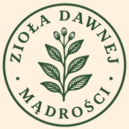 Sebastian Kulikowski - Okrągłe logo z ciemnozielonym napisem 'ZIOŁA DAWNEJ MĄDROŚCI' otaczającym stylizowaną roślinę z liśćmi i trzema pąkami, wszystko na jasnym, kremowym tle.