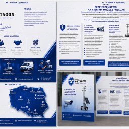 Mateusz Wołynek - Wielostronicowa ulotka reklamowa firmy Grupa Oktagon, prezentująca usługi ochrony fizycznej, monitoringu, mobilnych wież i systemów CCTV/SSWIN, z mapą Polski.