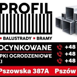 KBS profil - Stos lśniących, ocynkowanych profili stalowych o przekroju kwadratowym, ułożonych w różnych rozmiarach na białym tle, obok logo firmy i tekstu reklamowego.