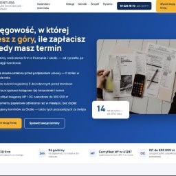 Done72 - Strona główna biura rachunkowego Kontura z Poznania, z ofertą księgowości, transparentnymi cenami i terminami, oraz grafiką z dokumentami i kalkulatorem.