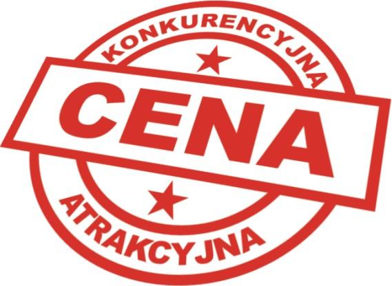 Czerwona pieczęć z napisem 'Konkurencyjna Cena Atrakcyjna' i dwiema gwiazdkami, symbolizująca korzystną ofertę cenową.