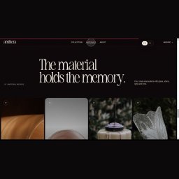 DIAG REC - Zrzut ekranu strony internetowej 'ambiera' z wyróżnioną sekcją 'Materials', ciemnym tłem, elegancką typografią i czterema miniaturami materiałów/produktów.
